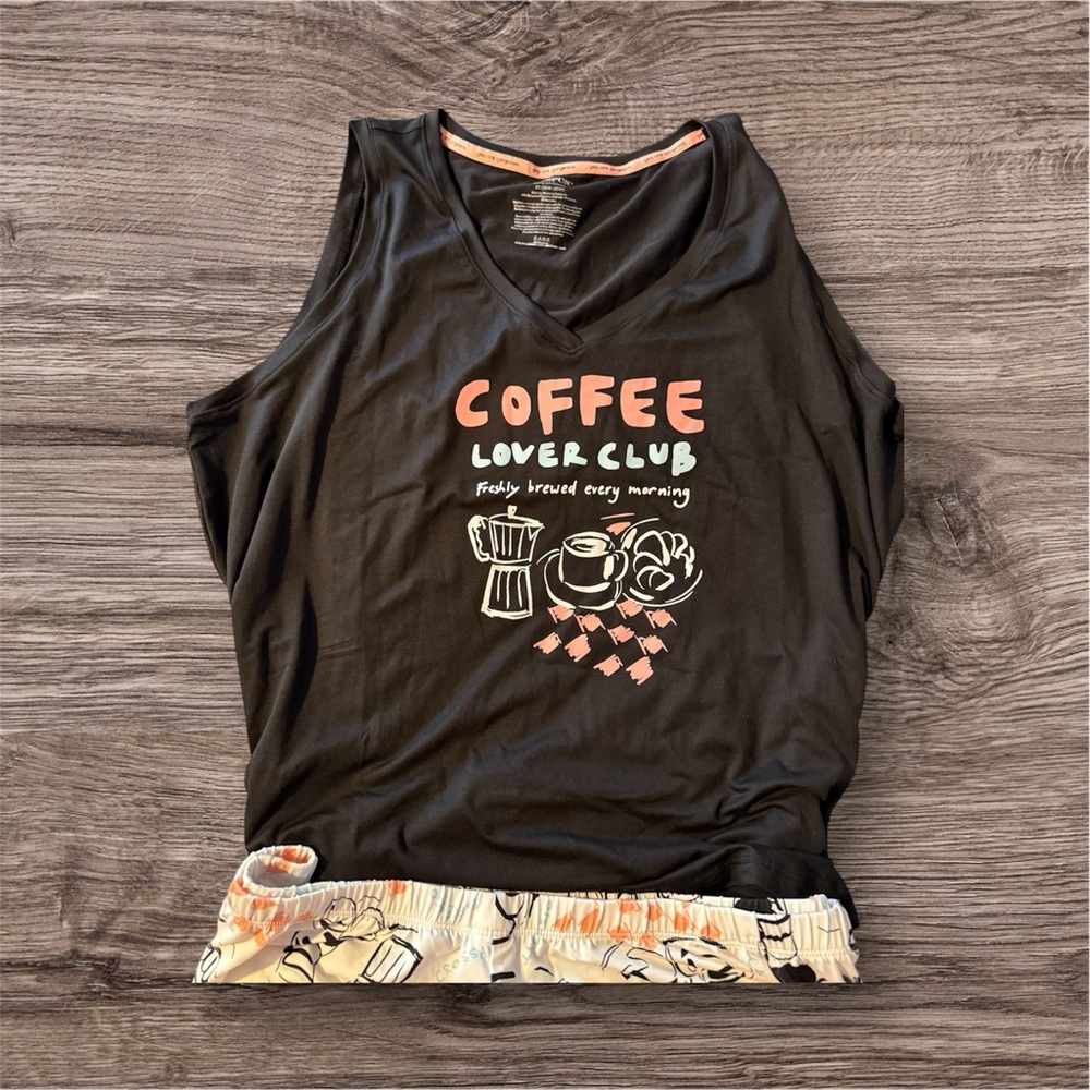 Coffee Lover Club Black and Cream Pajama Set - Picture 2 of 4